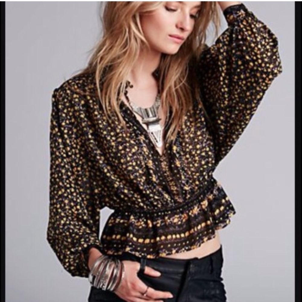 Free People If I Had You Multicolor Floral Blouse Sz Small